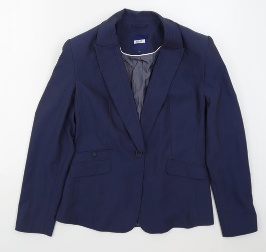 Front view of NEXT women’s blue polyester jacket suit jacket, size UK 12
