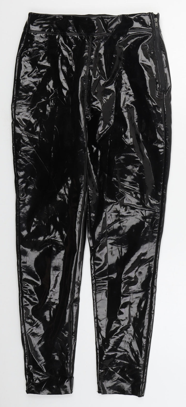 Topshop Womens Black Polyurethane Trousers Size 4 L25 in Regular Zip