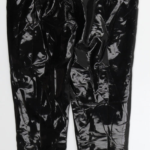 Topshop Womens Black  Polyurethane Trousers  Size 4 L25 in Regular Zip
