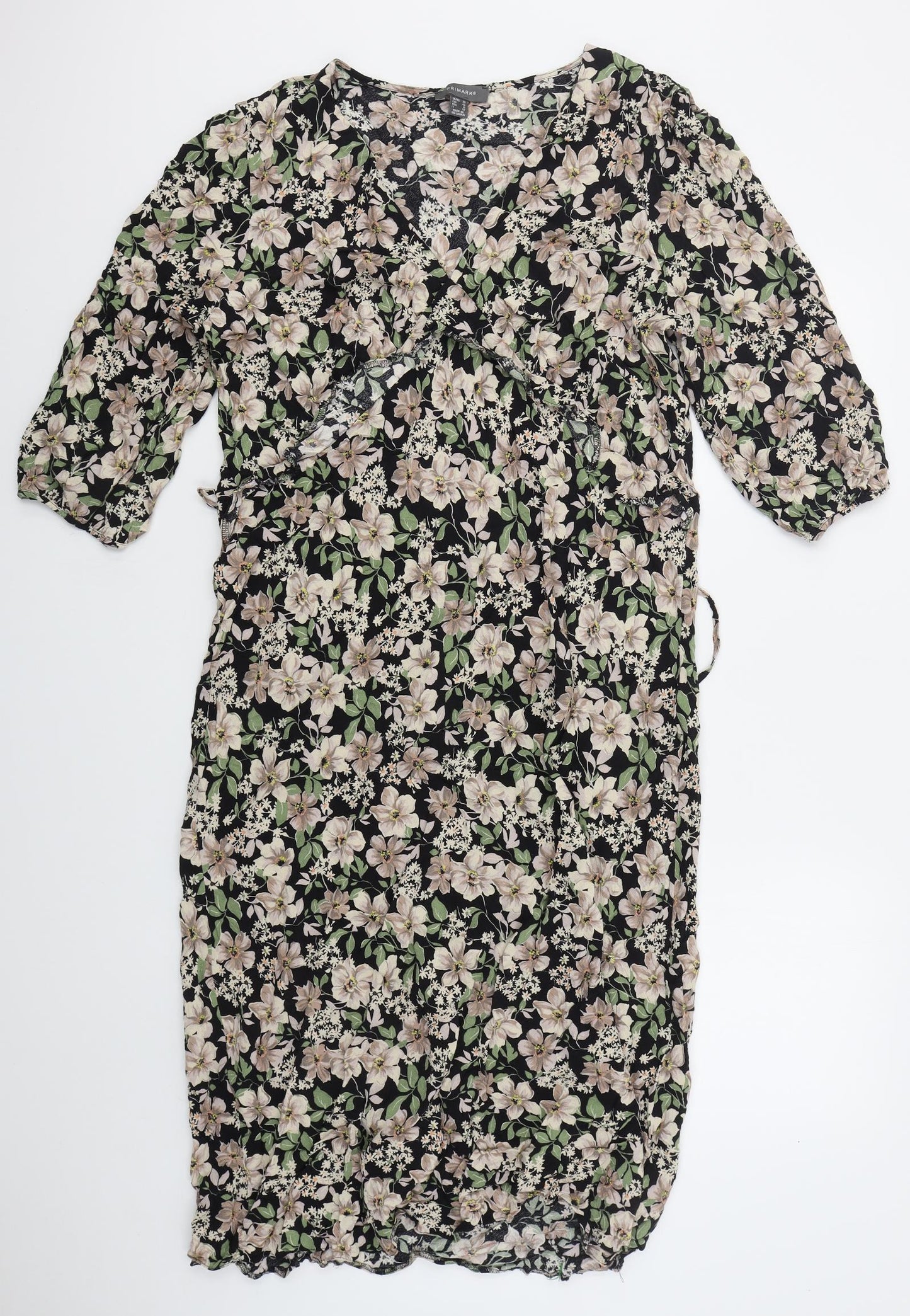 Atmosphere Womens Black Floral Viscose A-Line  Size 20  V-Neck Pullover - Beige Flowers
