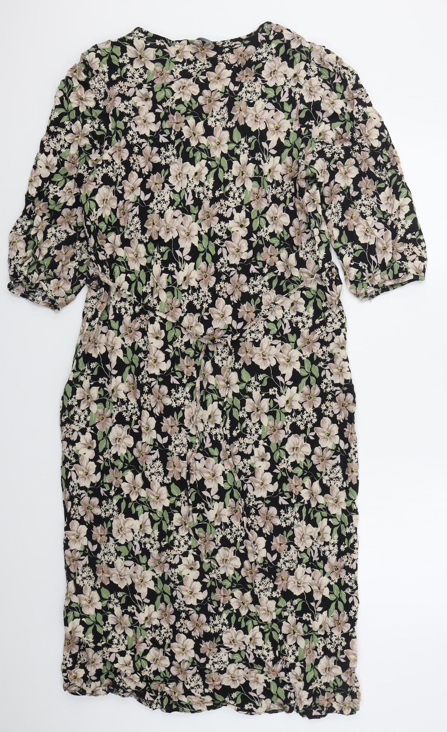 Atmosphere Womens Black Floral Viscose A-Line  Size 20  V-Neck Pullover - Beige Flowers