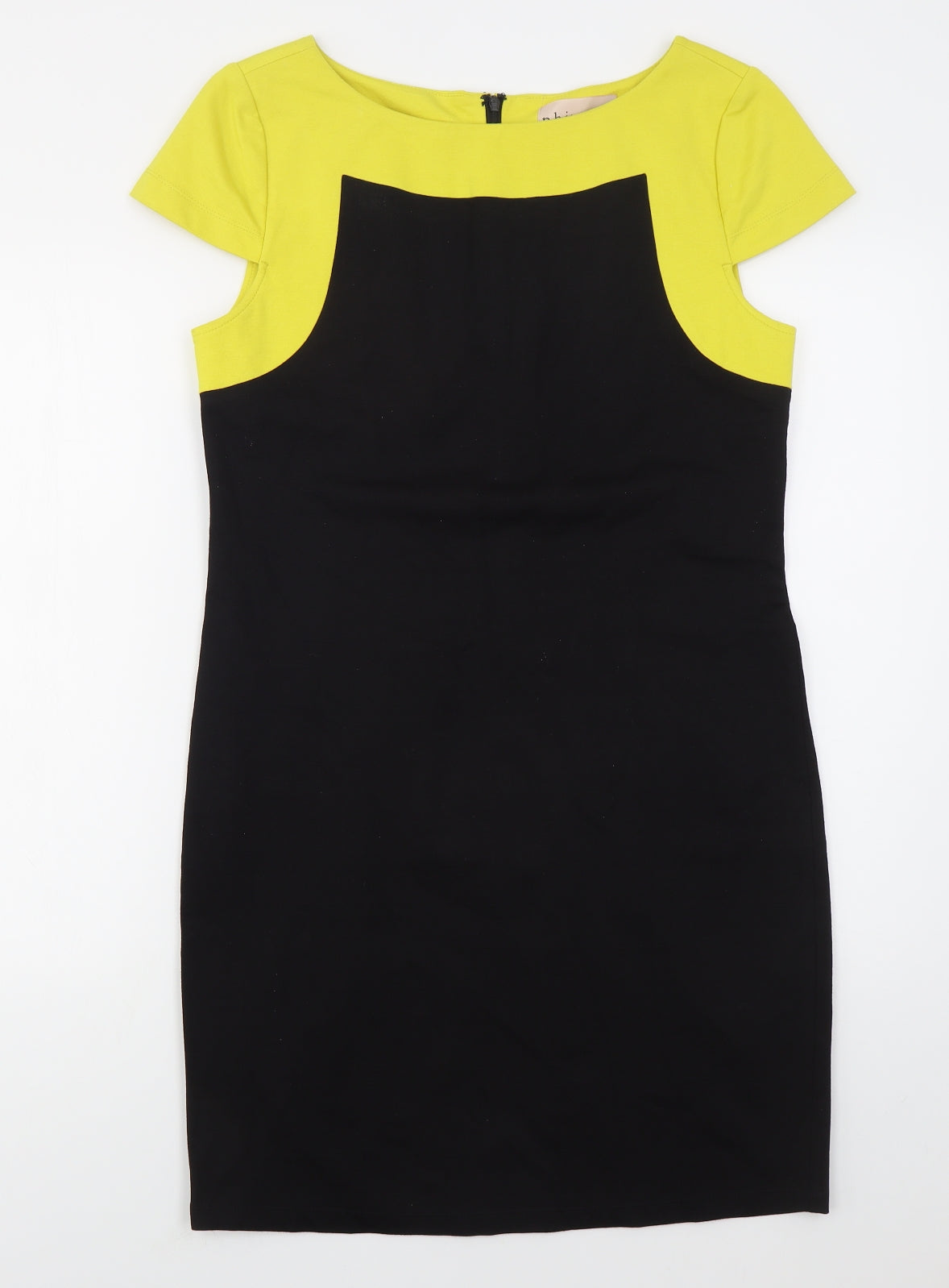 Philosophy Womens Black Colourblock Nylon Pencil Dress  Size L  Boat Neck Zip - Yellow