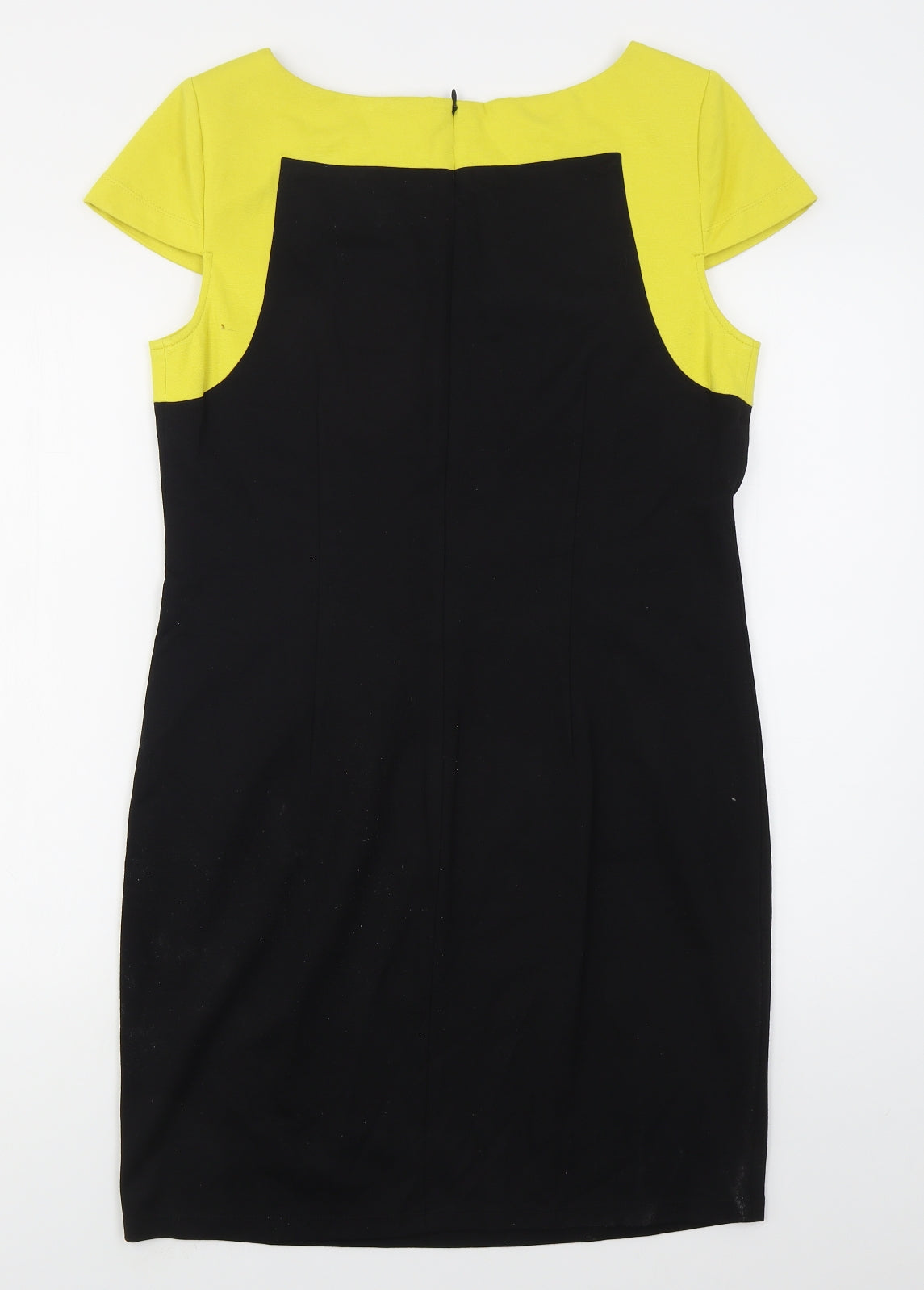 Philosophy Womens Black Colourblock Nylon Pencil Dress  Size L  Boat Neck Zip - Yellow