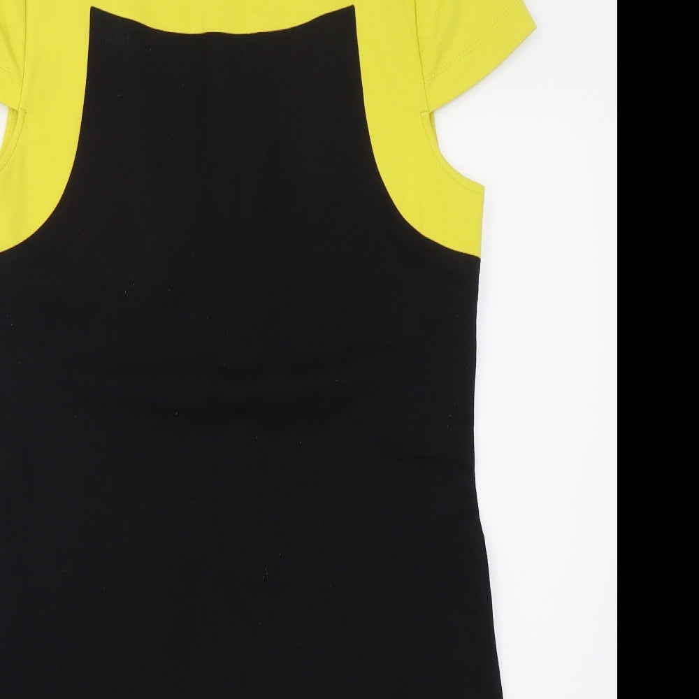 Philosophy Womens Black Colourblock Nylon Pencil Dress  Size L  Boat Neck Zip - Yellow