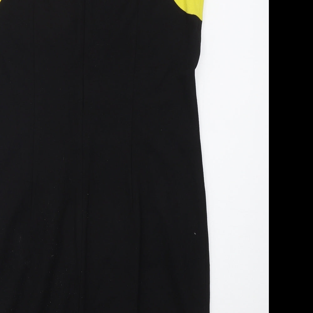 Philosophy Womens Black Colourblock Nylon Pencil Dress  Size L  Boat Neck Zip - Yellow
