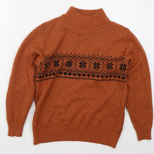 Ouvir Womens Orange Mock Neck Geometric Acrylic Pullover Jumper Size S