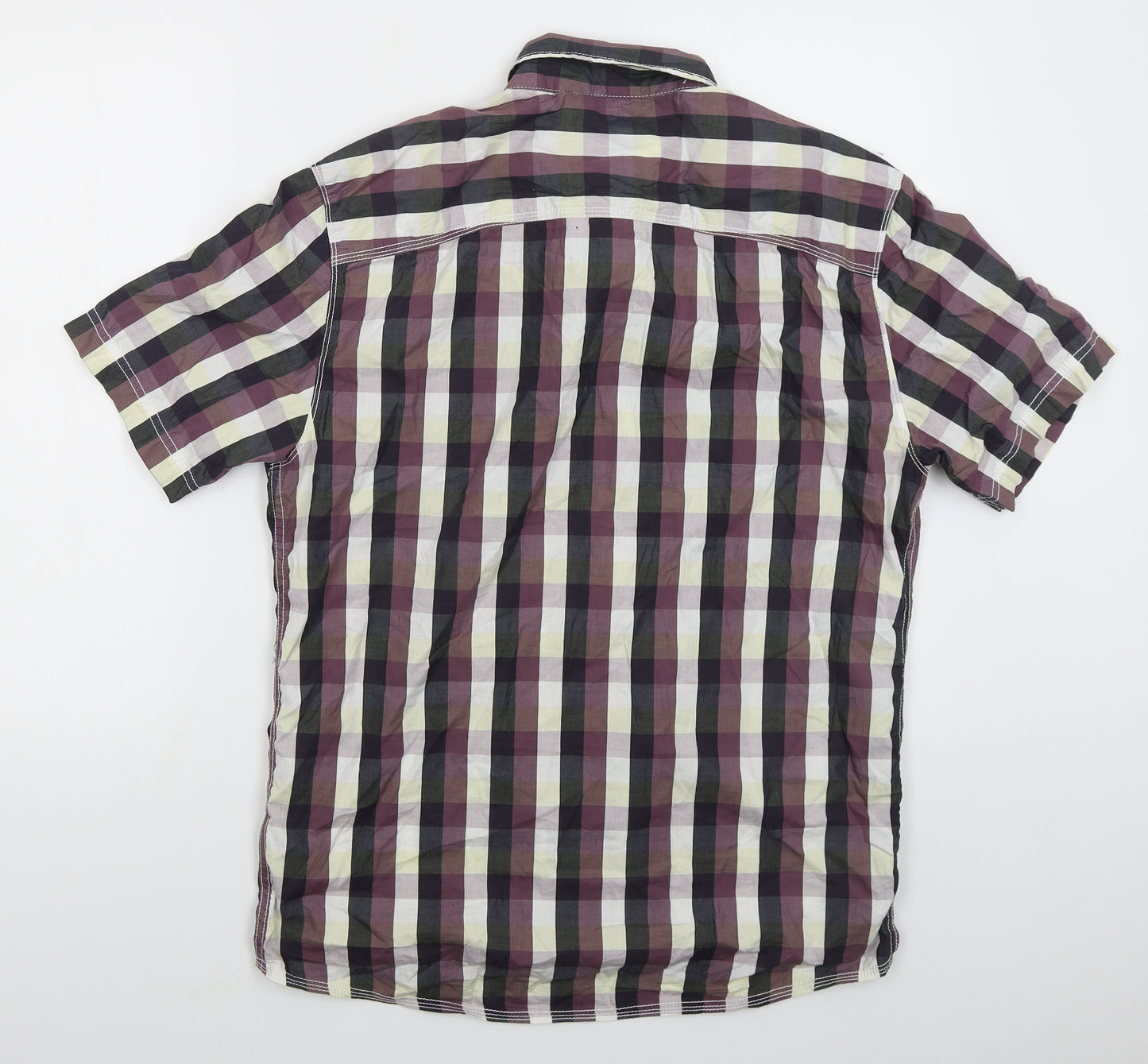 Firetrap Mens Purple Check Cotton  Button-Up Size XL Collared Button