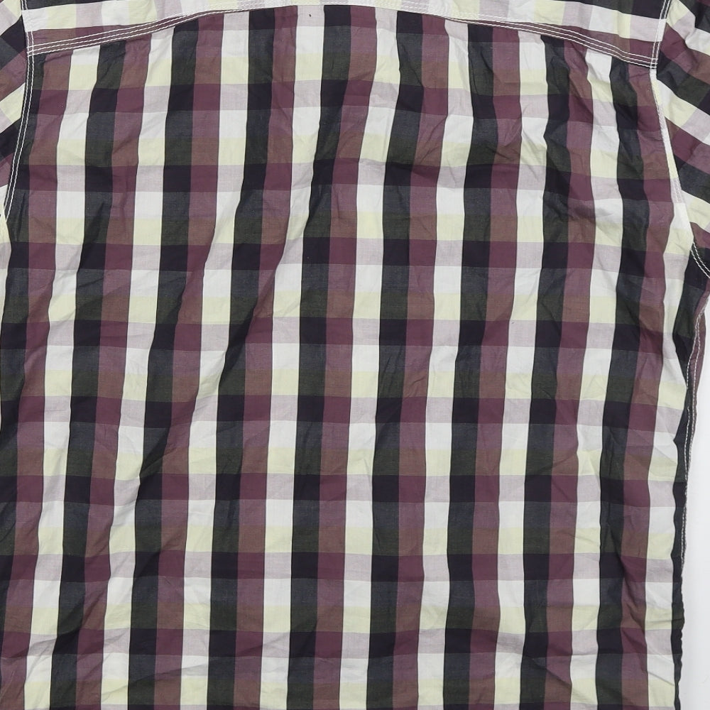 Firetrap Mens Purple Check Cotton  Button-Up Size XL Collared Button
