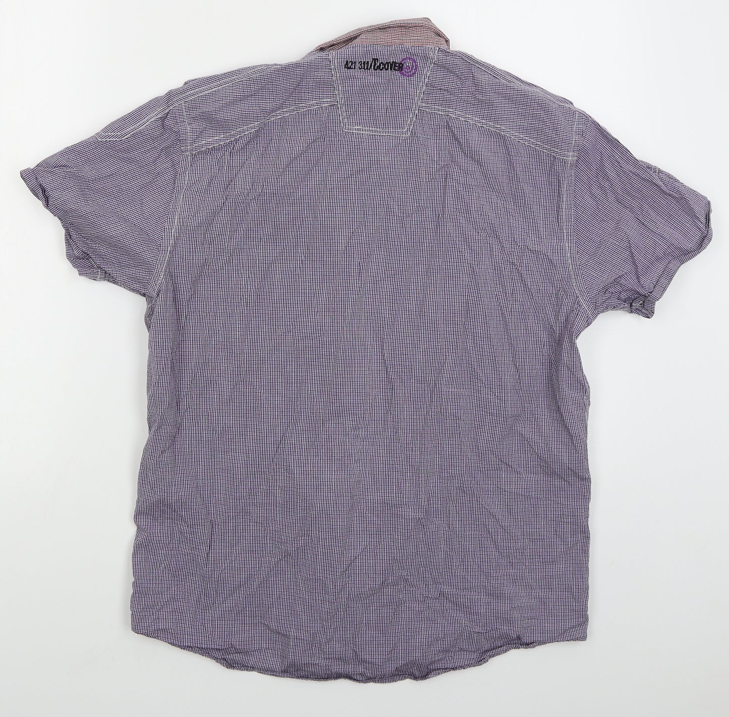 Duck & Cover Mens Purple Check Cotton  Button-Up Size L Collared Button