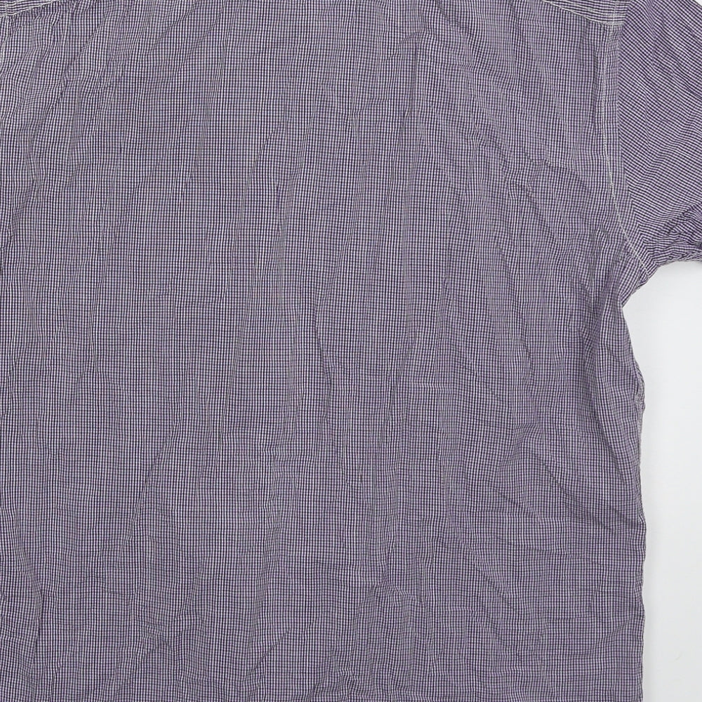 Duck & Cover Mens Purple Check Cotton  Button-Up Size L Collared Button