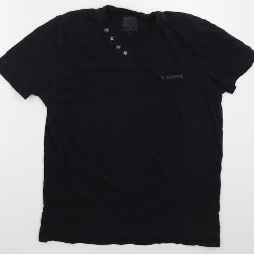 Firetrap Mens Black  Cotton  T-Shirt Size L V-Neck