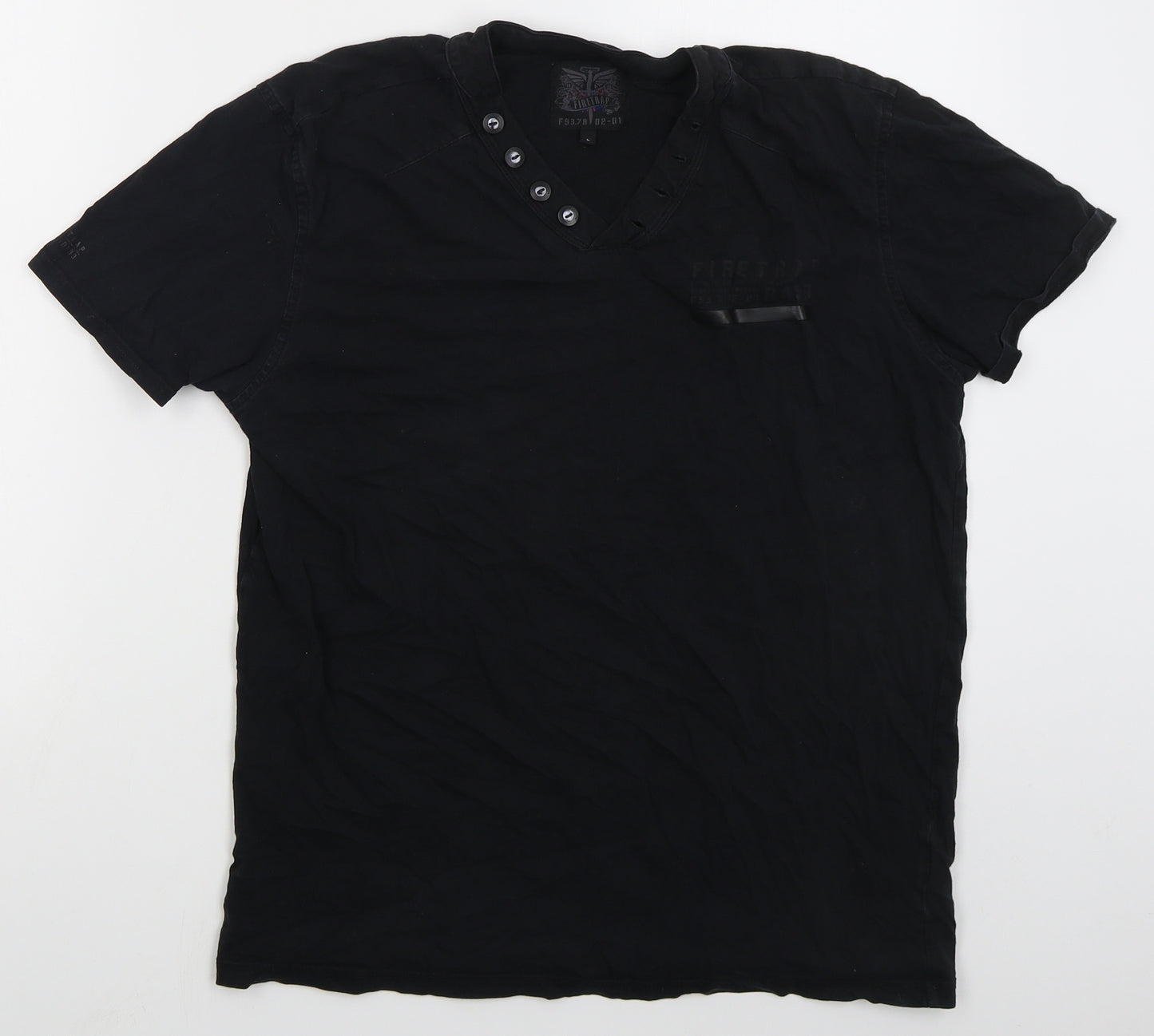 Firetrap Mens Black  Cotton  T-Shirt Size L V-Neck