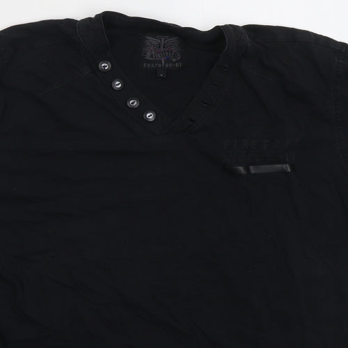 Firetrap Mens Black  Cotton  T-Shirt Size L V-Neck