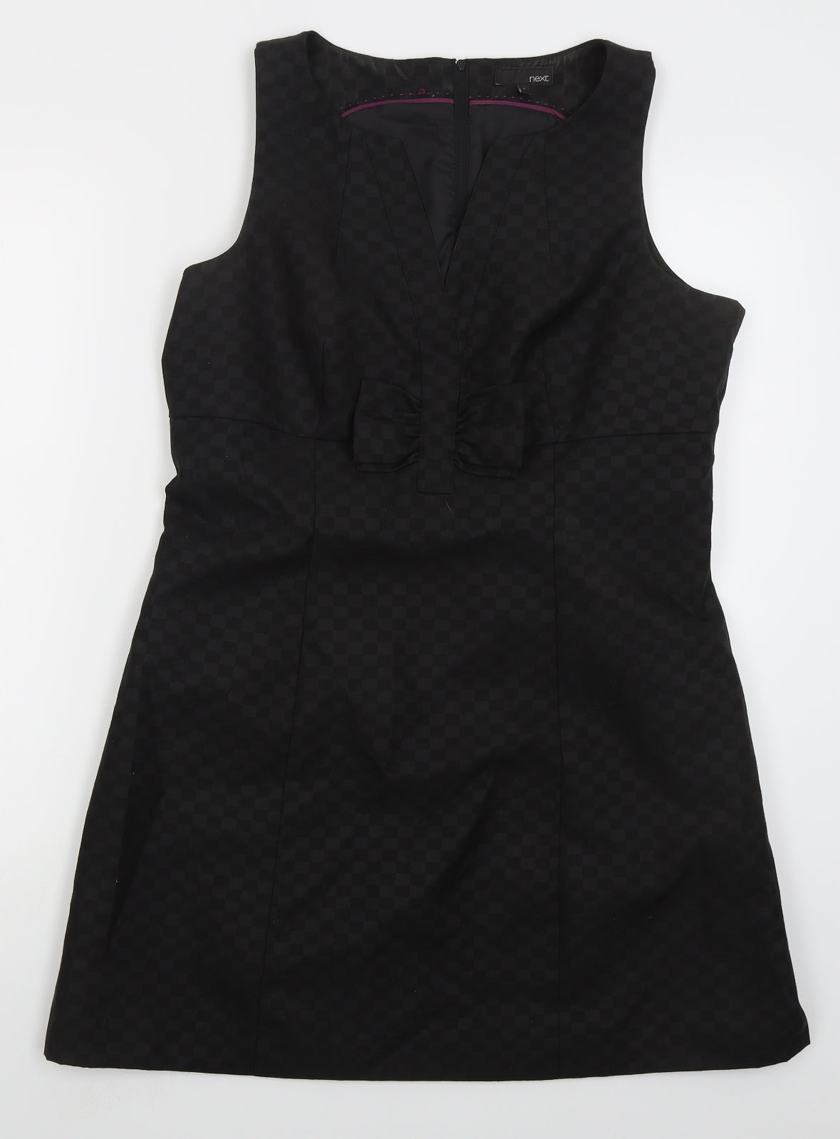 NEXT Womens Black Check Cotton A-Line  Size 16  V-Neck Zip