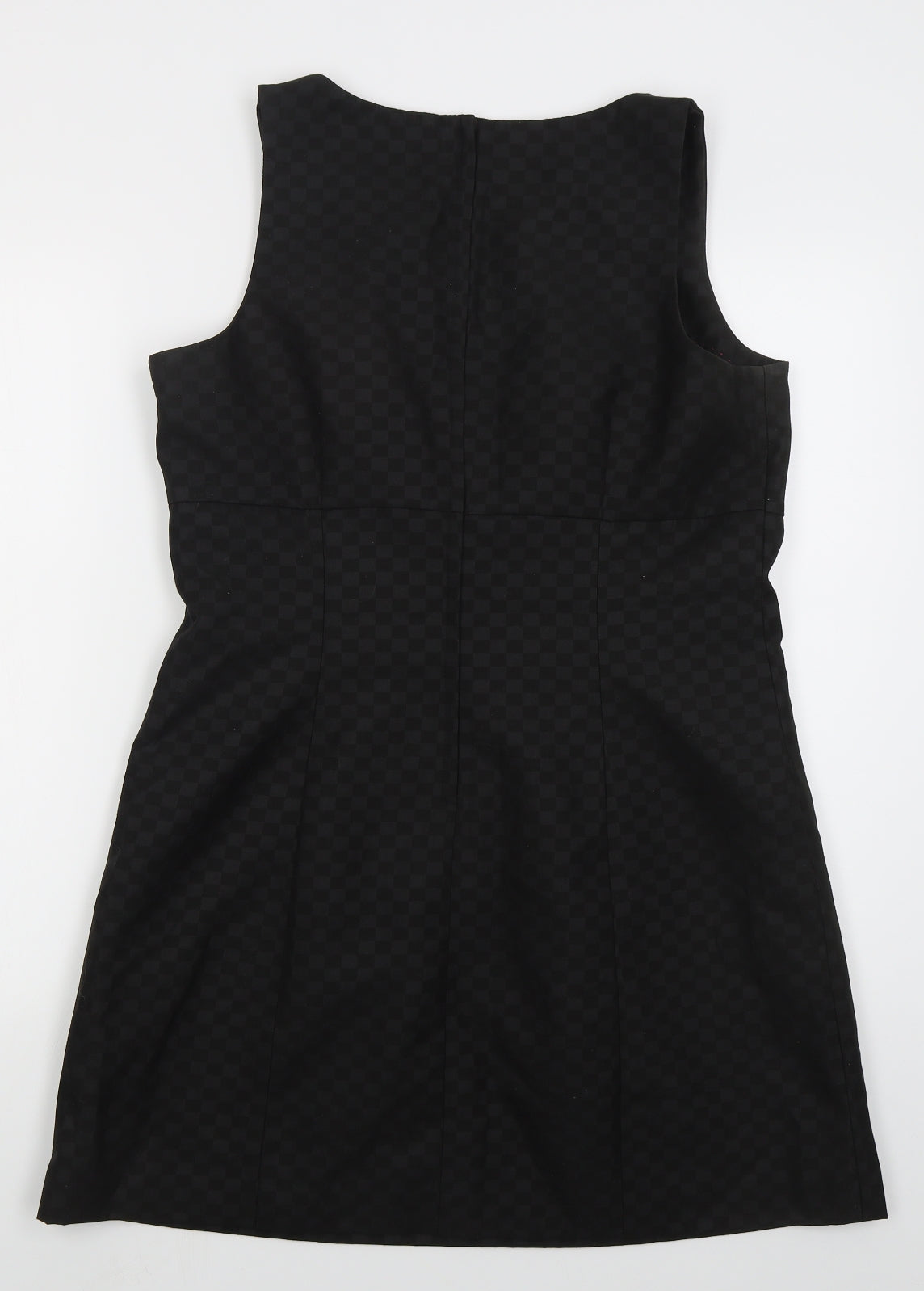 NEXT Womens Black Check Cotton A-Line  Size 16  V-Neck Zip