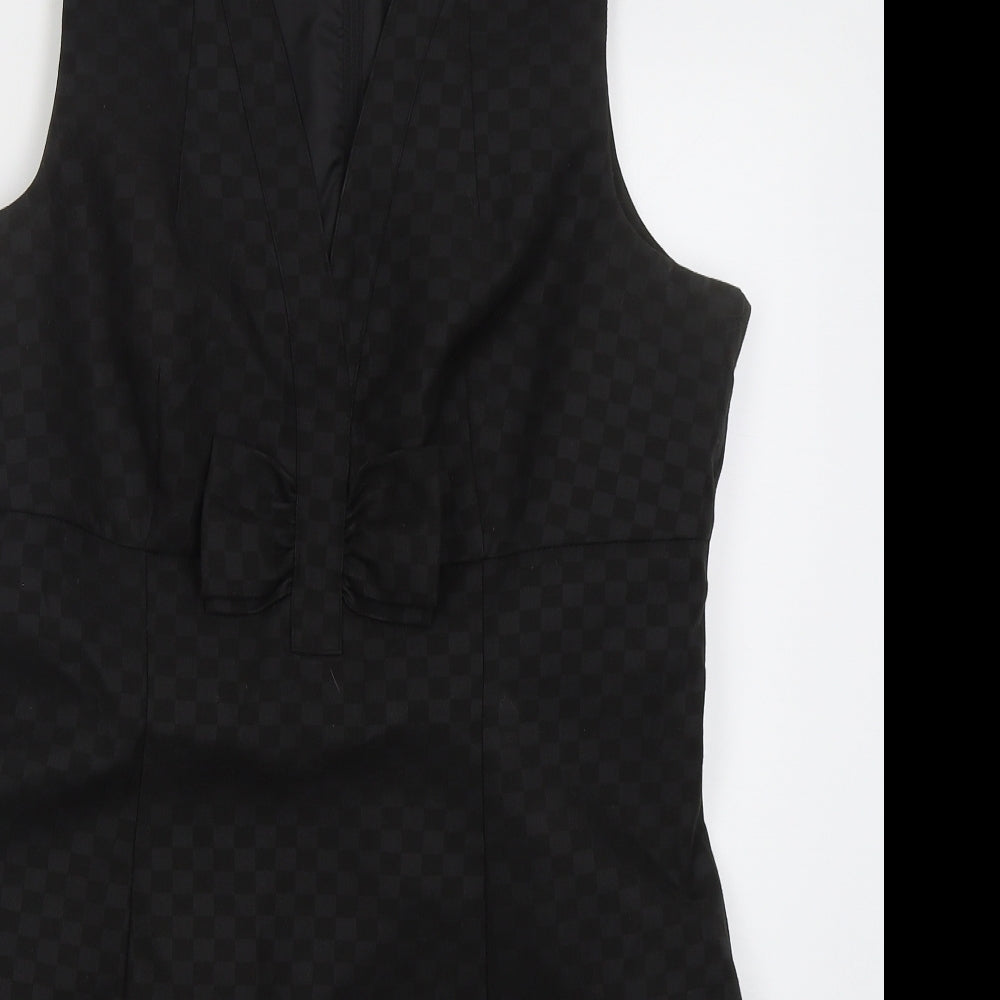NEXT Womens Black Check Cotton A-Line  Size 16  V-Neck Zip