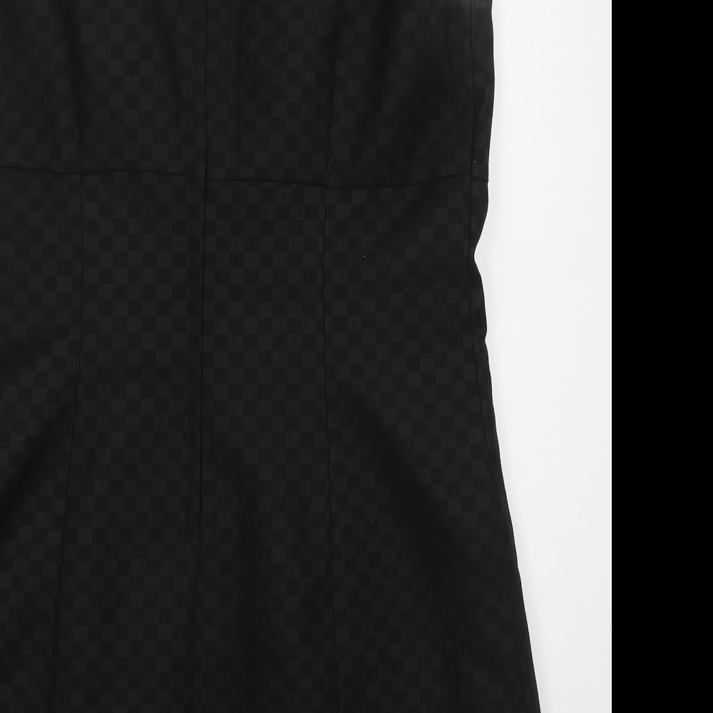 NEXT Womens Black Check Cotton A-Line  Size 16  V-Neck Zip