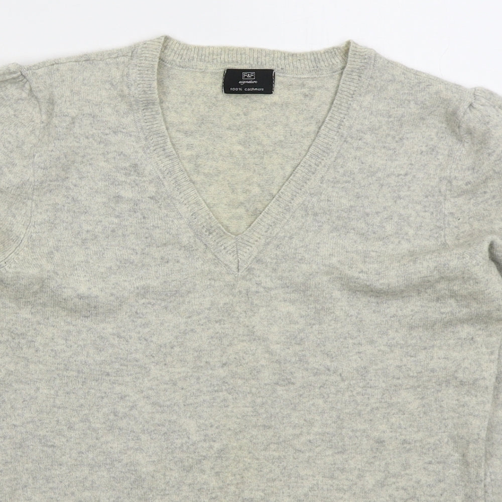 F&F Womens Beige V-Neck  Cashmere Pullover Jumper Size S