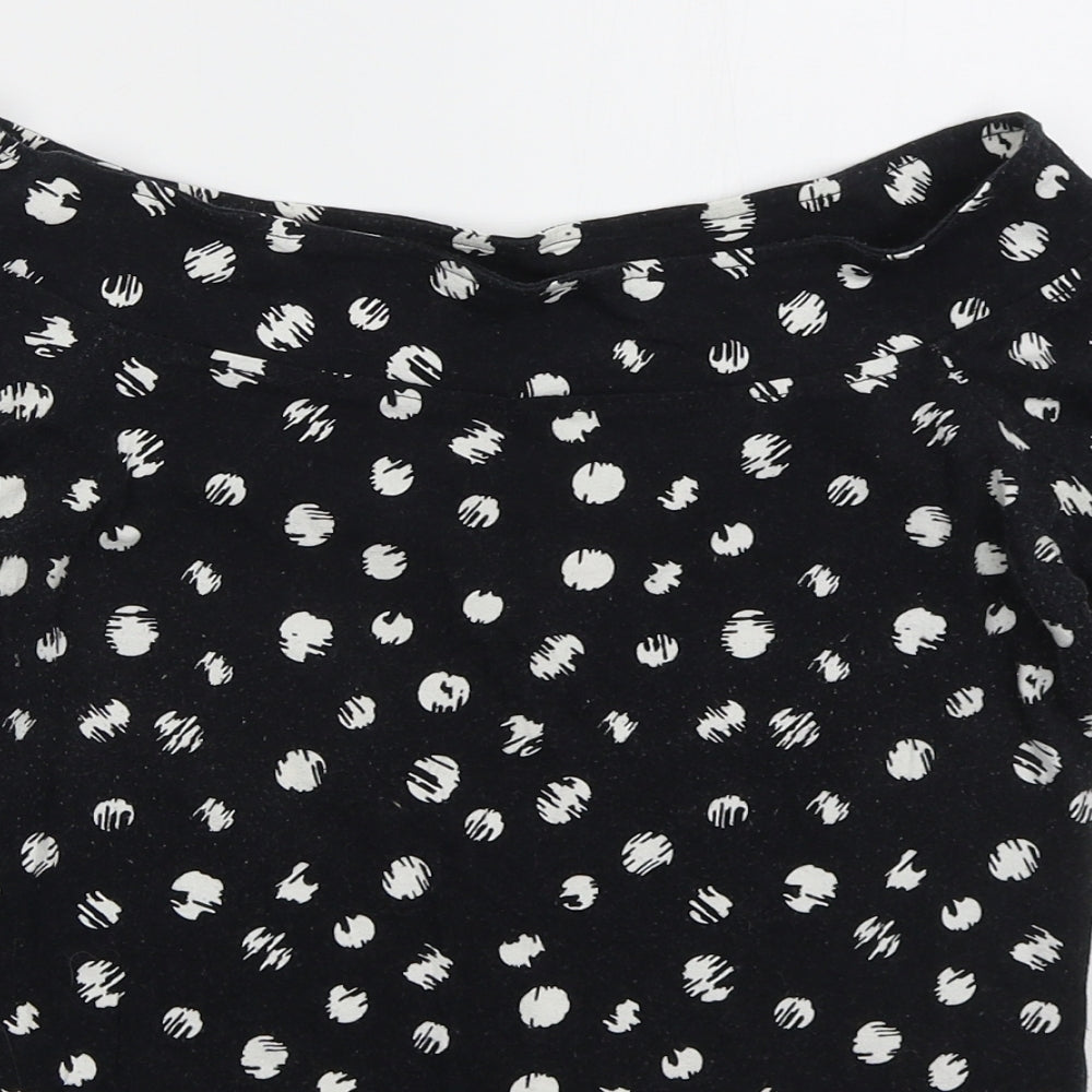 Peacocks Womens Black Geometric Cotton Basic T-Shirt Size 12 Off the Shoulder