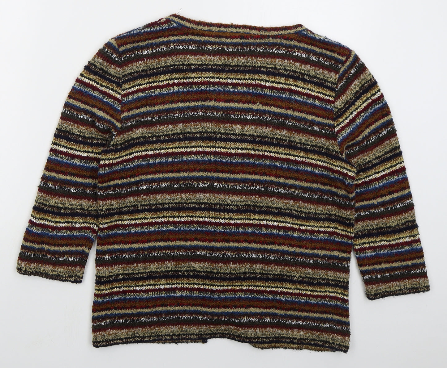 Per Una Womens Brown Round Neck Striped Acrylic Cardigan Jumper Size 16