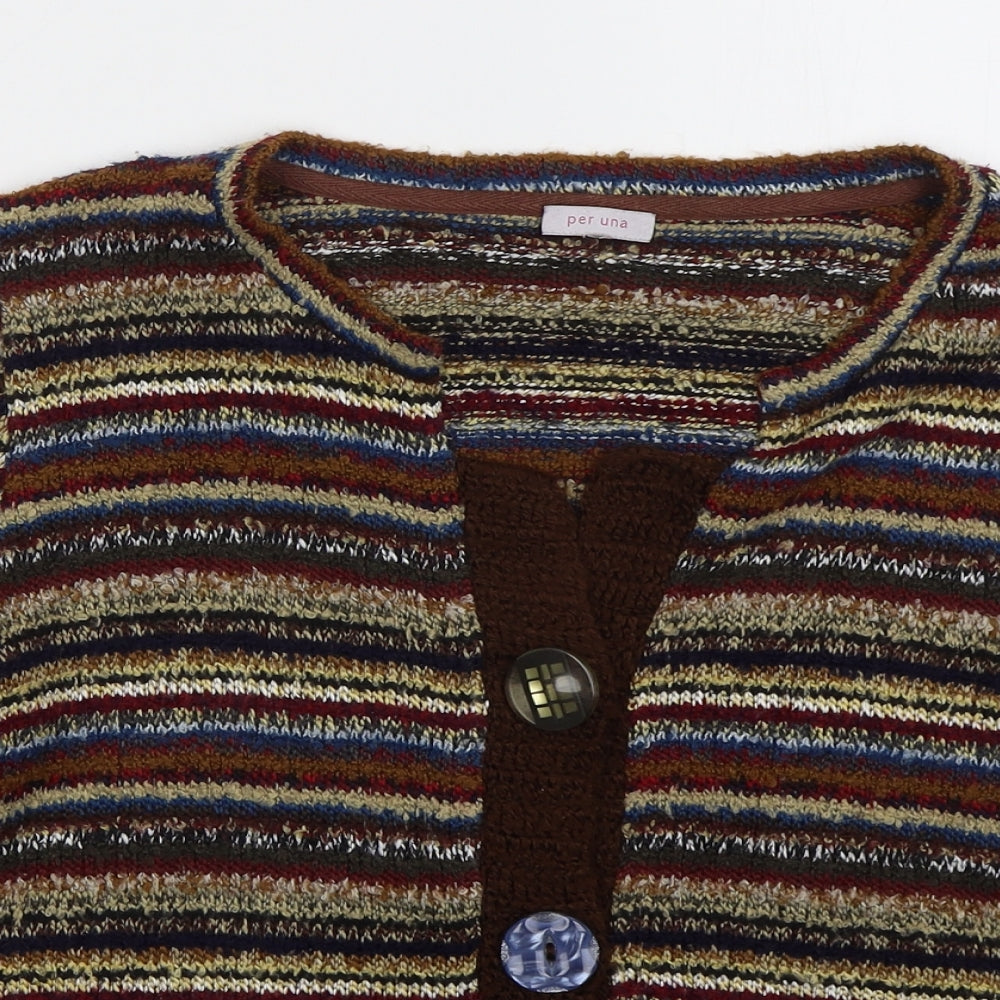 Per Una Womens Brown Round Neck Striped Acrylic Cardigan Jumper Size 16