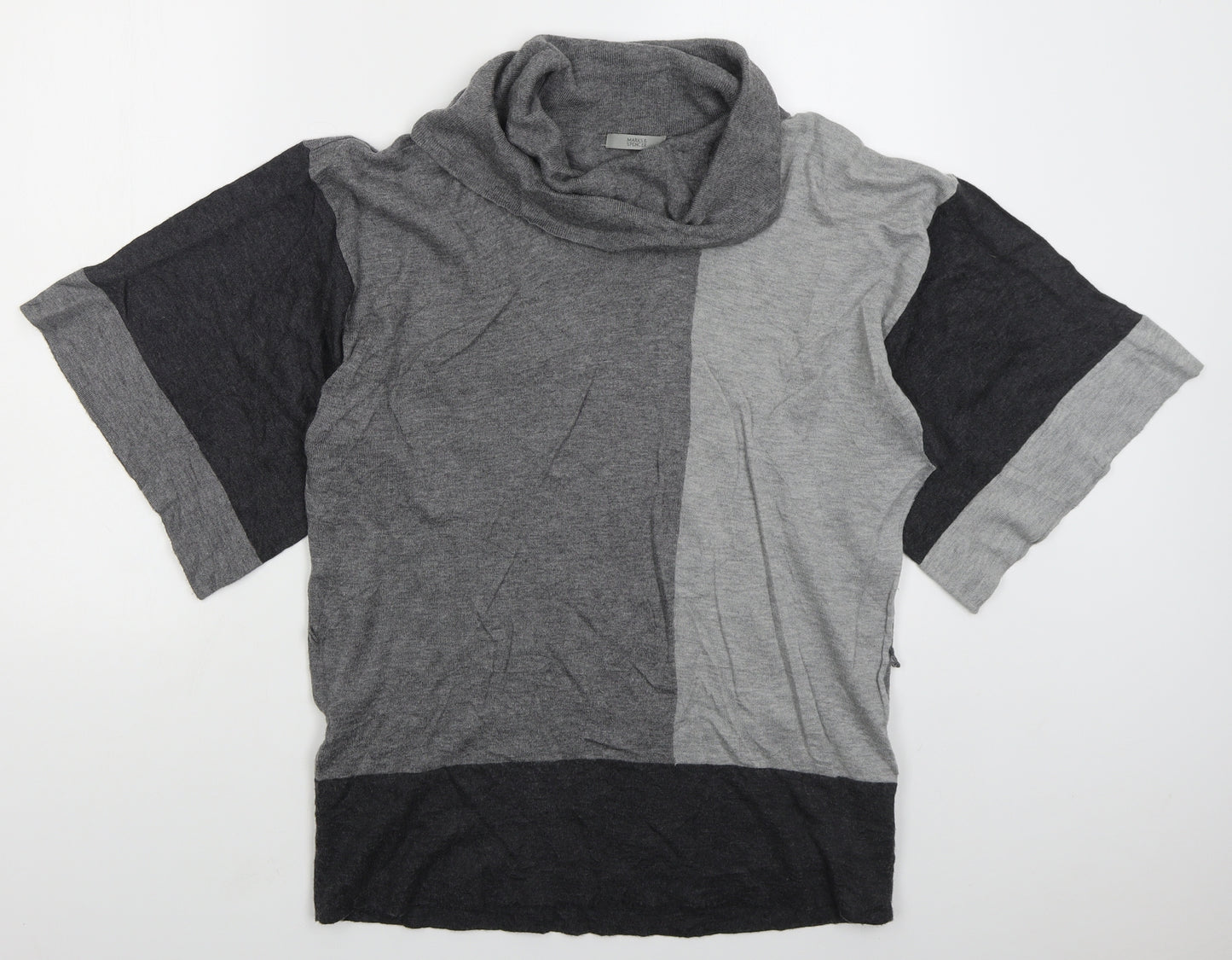 Marks and Spencer Womens Grey Roll Neck  Nylon Pullover Jumper Size 16   - Colour Block