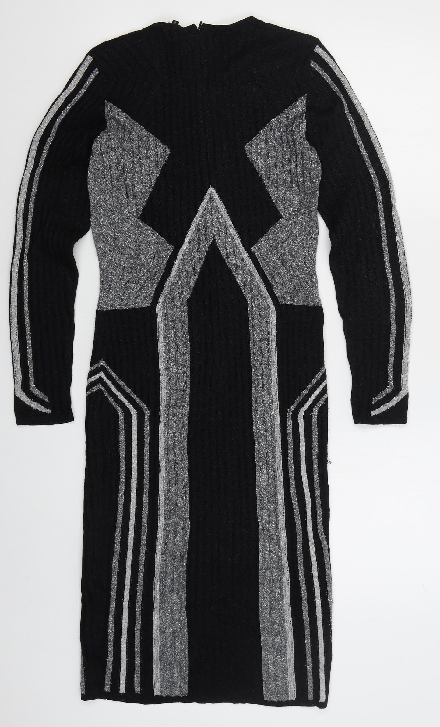 Ted Baker Womens Black Geometric Acrylic Jumper Dress  Size M  Crew Neck Zip
