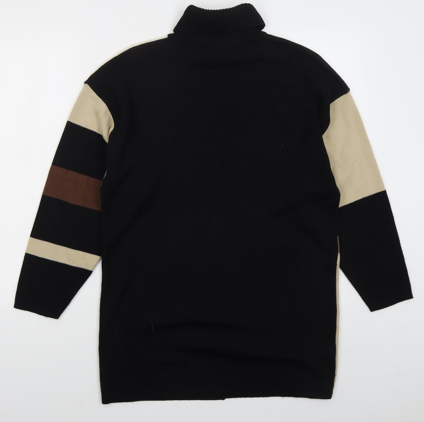 Marks and Spencer Womens Brown Roll Neck Geometric Wool Pullover Jumper Size 12   - Colour Block