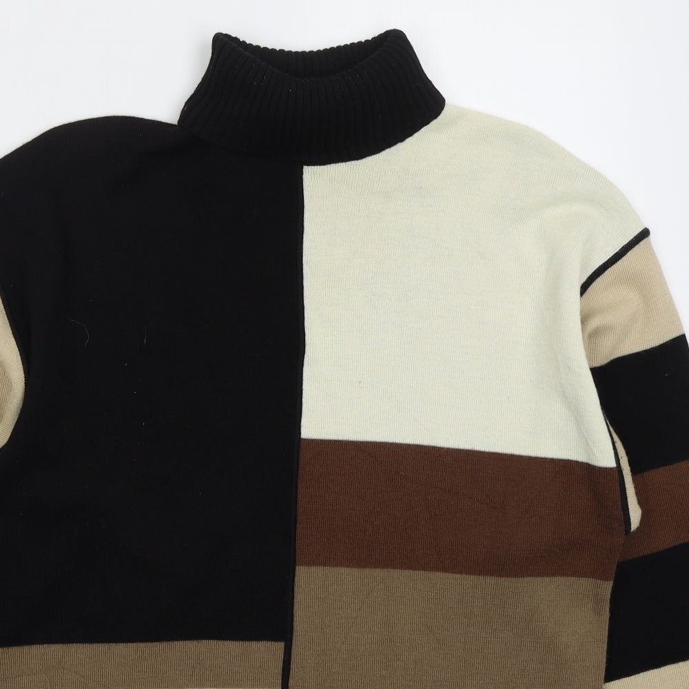 Marks and Spencer Womens Brown Roll Neck Geometric Wool Pullover Jumper Size 12   - Colour Block