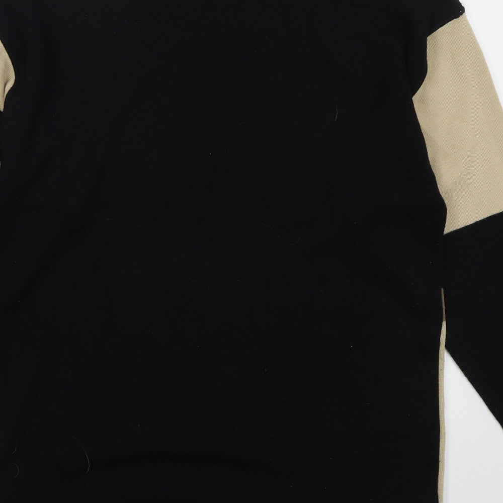 Marks and Spencer Womens Brown Roll Neck Geometric Wool Pullover Jumper Size 12   - Colour Block