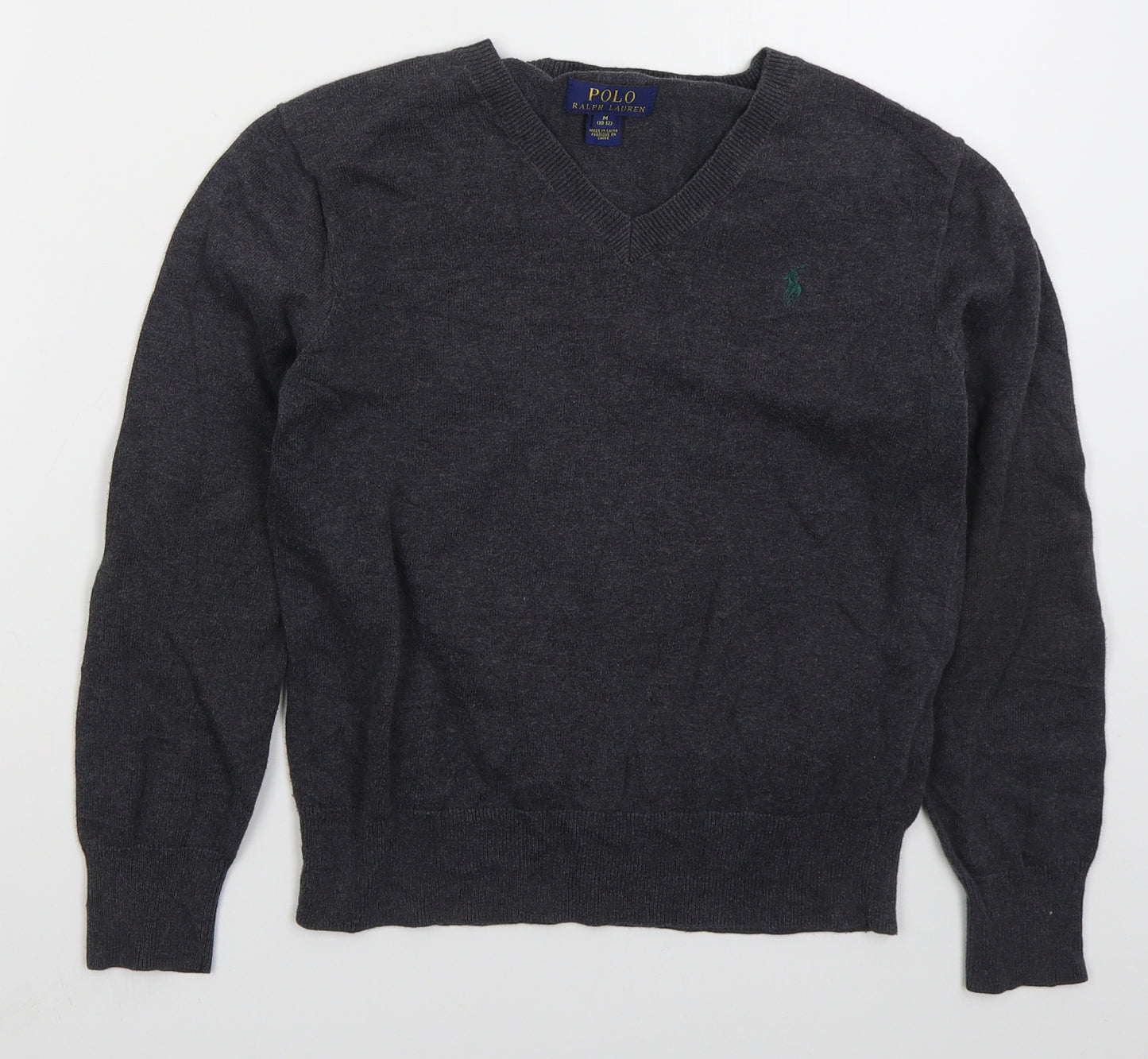 Ralph Lauren Womens Grey V-Neck  Cotton Pullover Jumper Size 10