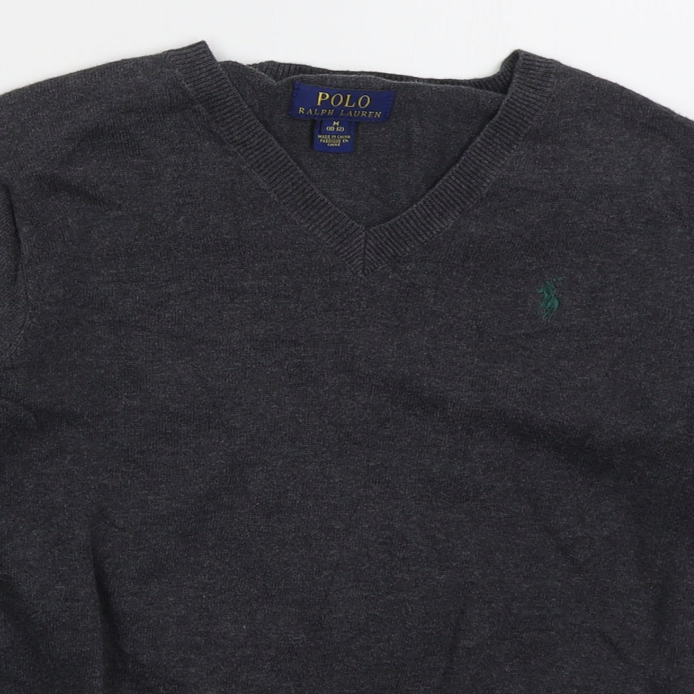 Ralph Lauren Womens Grey V-Neck  Cotton Pullover Jumper Size 10