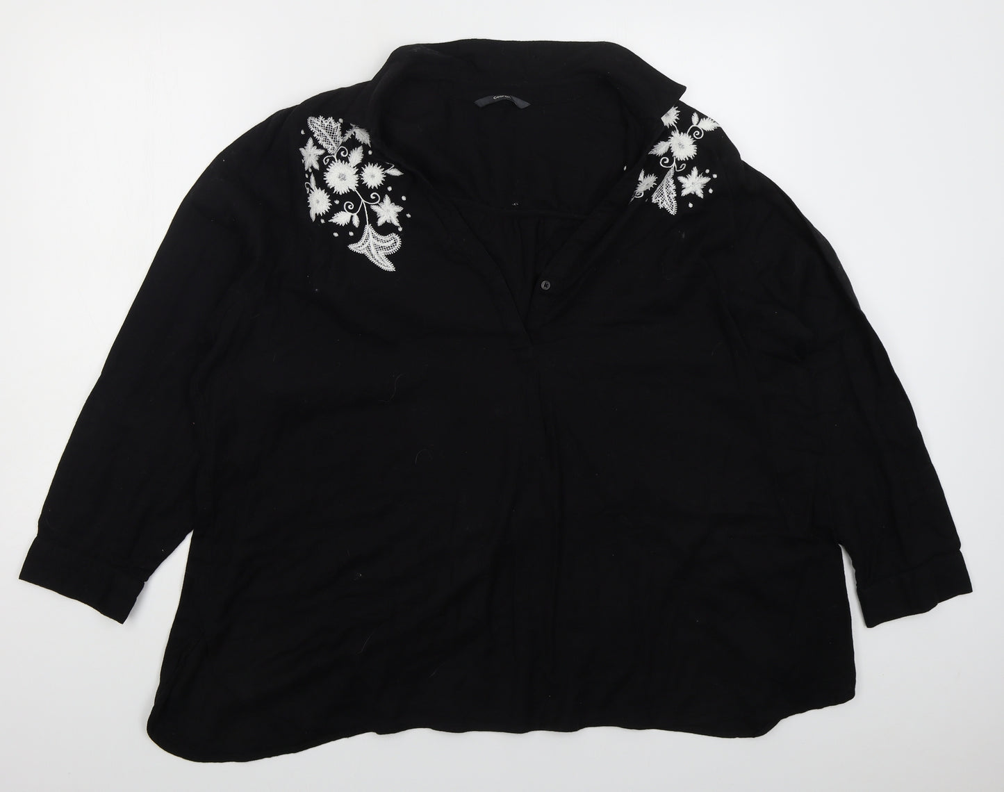 George Womens Black Floral Cotton Basic Blouse Size 24 Collared