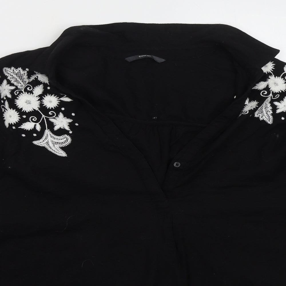 George Womens Black Floral Cotton Basic Blouse Size 24 Collared