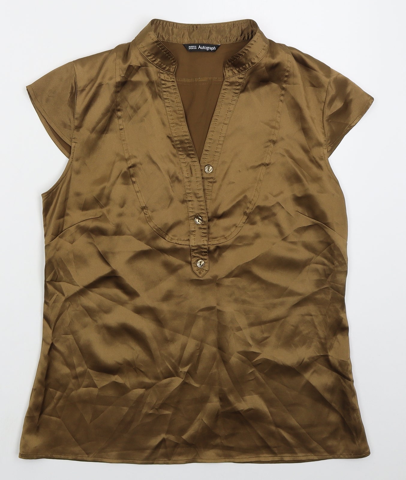 Marks and Spencer Womens Brown  Polyester Basic Blouse Size 12 V-Neck