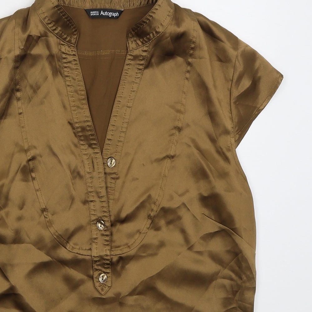 Marks and Spencer Womens Brown  Polyester Basic Blouse Size 12 V-Neck