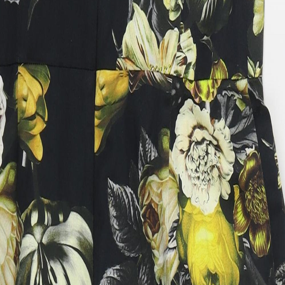 Preworn Womens Black Floral Cotton Pencil Dress  Size 12  V-Neck Zip