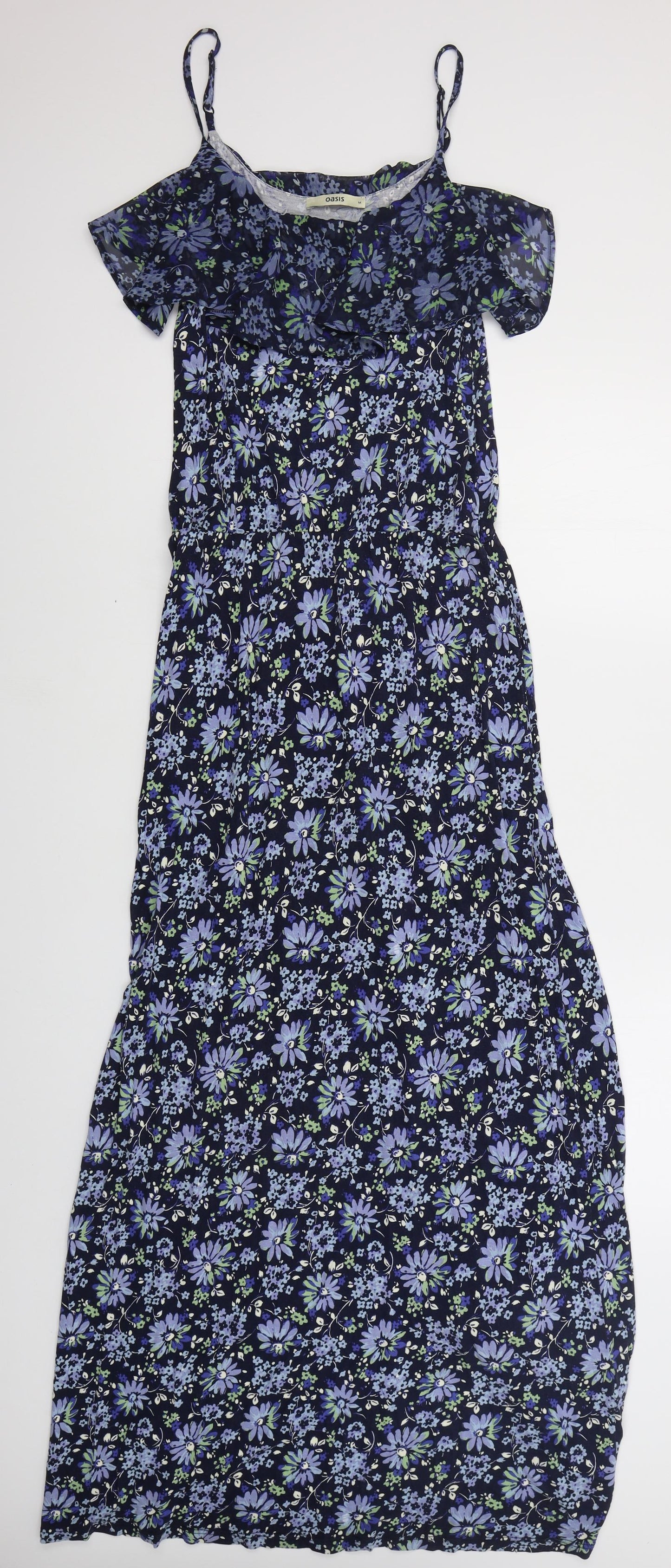 Oasis Womens Blue Floral Viscose Maxi  Size M  Scoop Neck Pullover