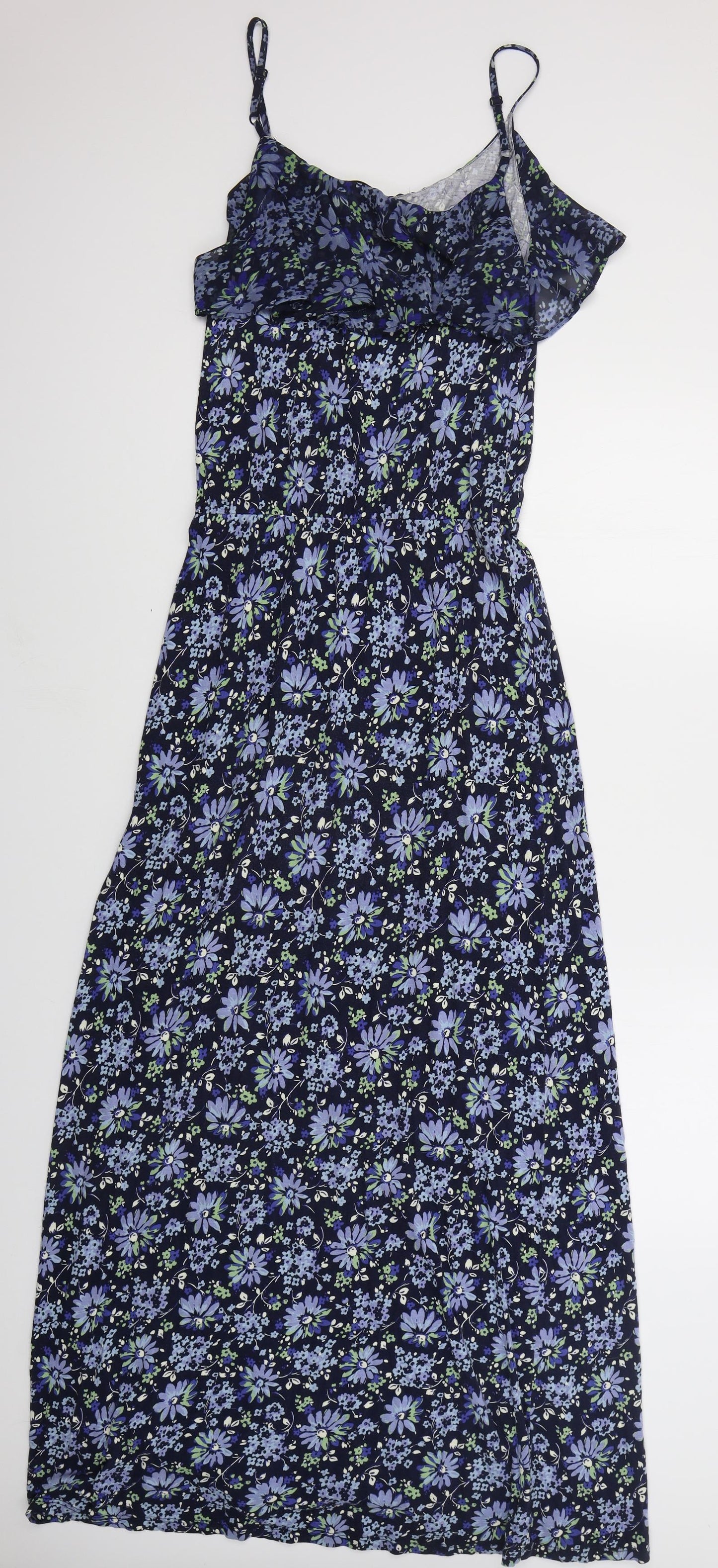 Oasis Womens Blue Floral Viscose Maxi  Size M  Scoop Neck Pullover