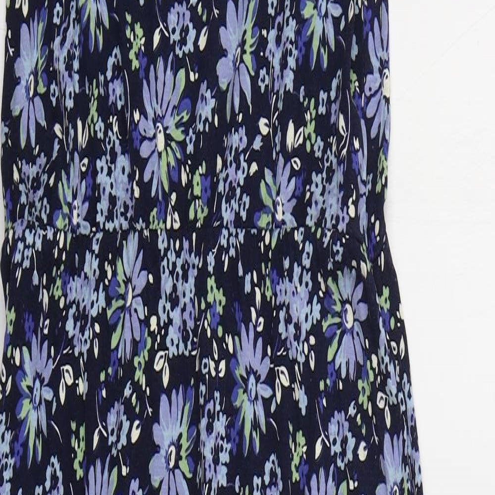 Oasis Womens Blue Floral Viscose Maxi  Size M  Scoop Neck Pullover