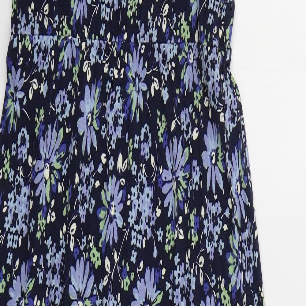 Oasis Womens Blue Floral Viscose Maxi  Size M  Scoop Neck Pullover
