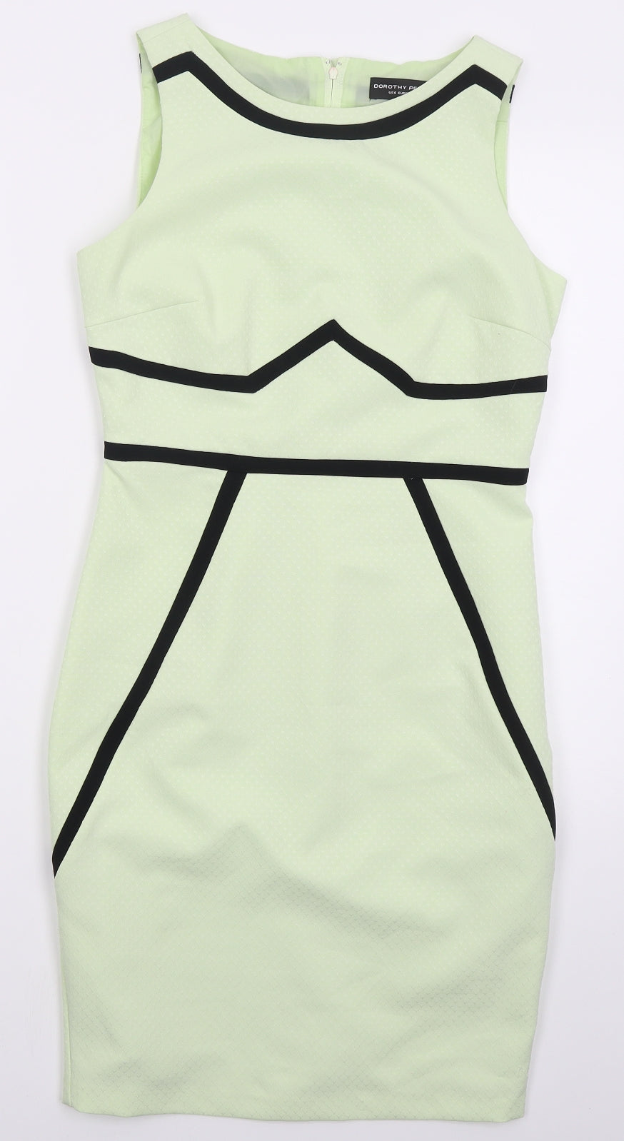 Dorothy Perkins Womens Green Geometric Polyester Pencil Dress  Size 10  Boat Neck Zip
