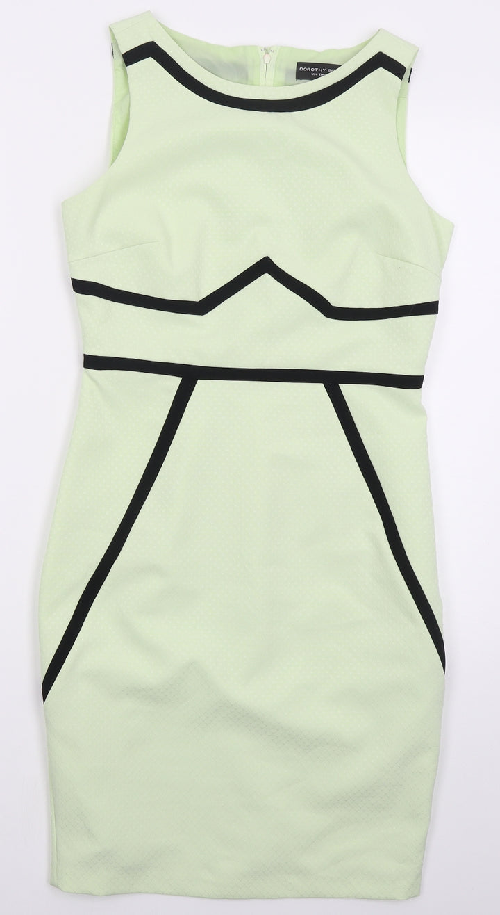 Dorothy Perkins Womens Green Geometric Polyester Pencil Dress  Size 10  Boat Neck Zip