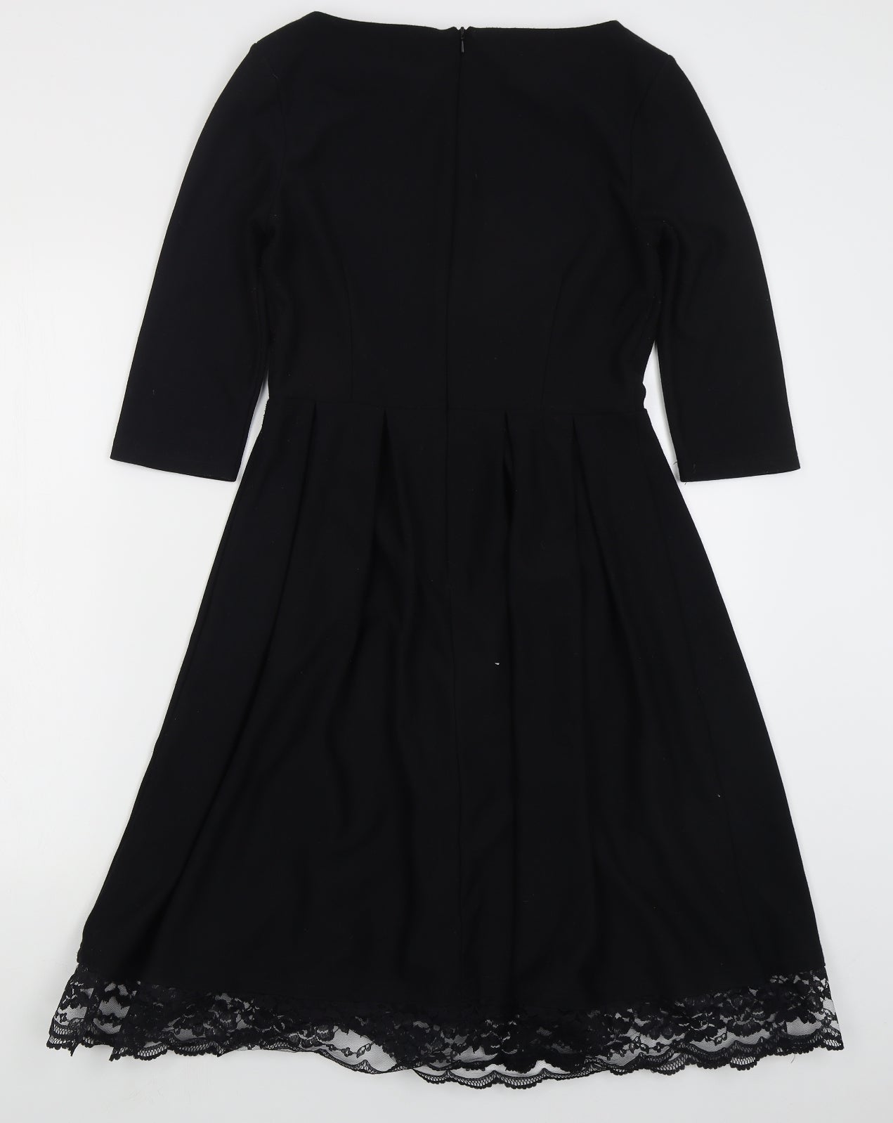 Topshop Womens Black  Polyester Skater Dress  Size 10  Boat Neck Zip
