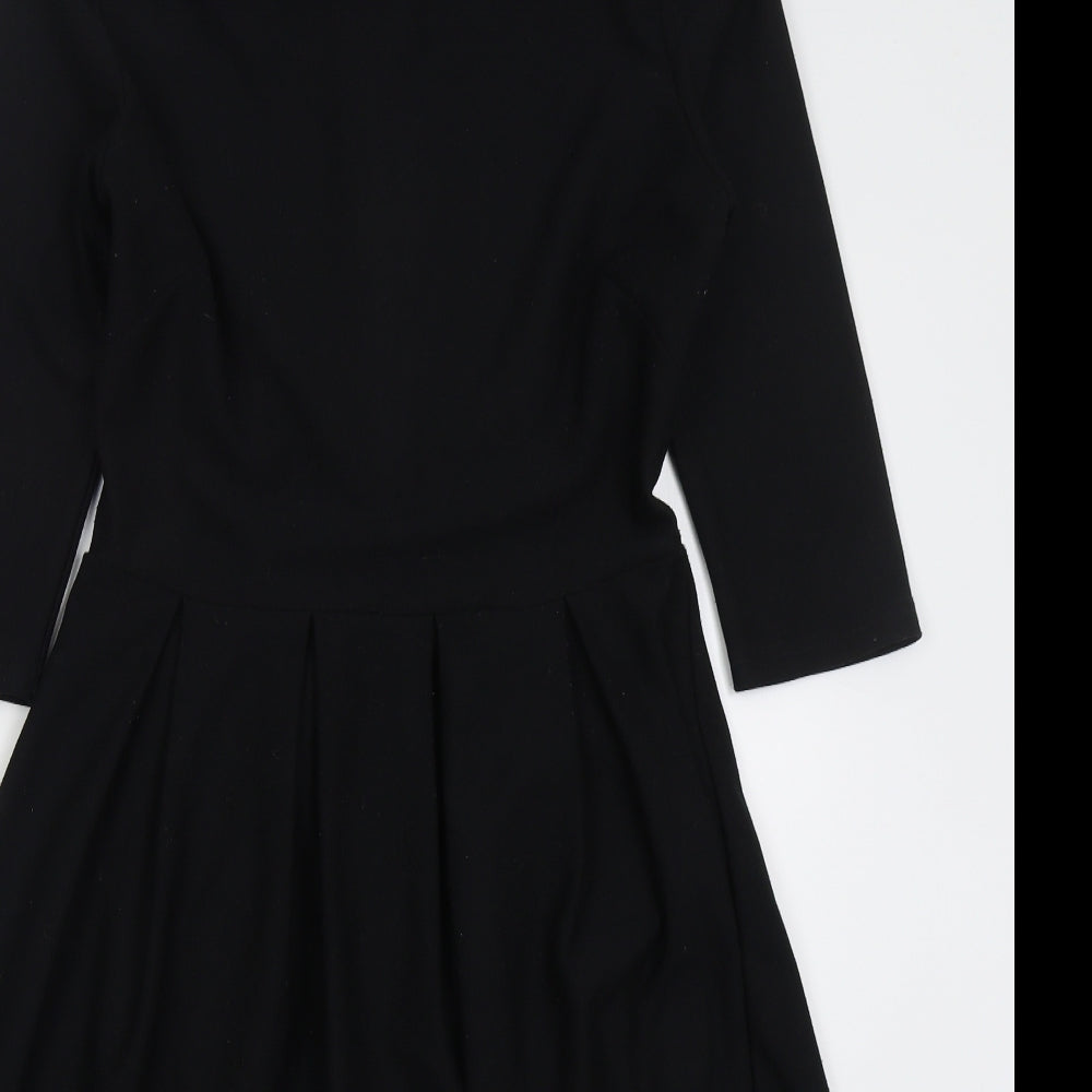 Topshop Womens Black  Polyester Skater Dress  Size 10  Boat Neck Zip