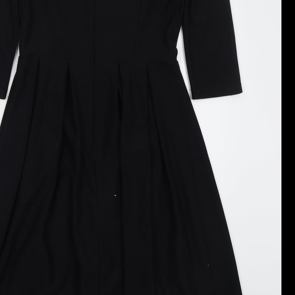 Topshop Womens Black  Polyester Skater Dress  Size 10  Boat Neck Zip