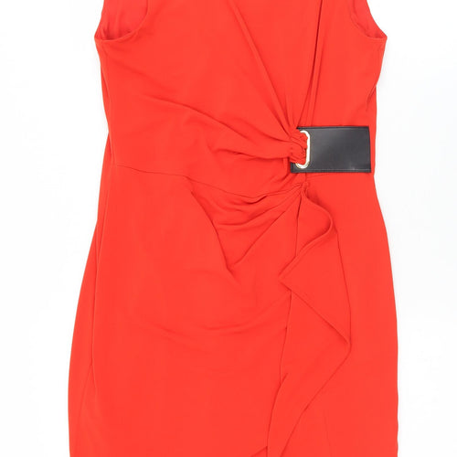 Episode Womens Red  Polyester Shift  Size S  Round Neck Zip