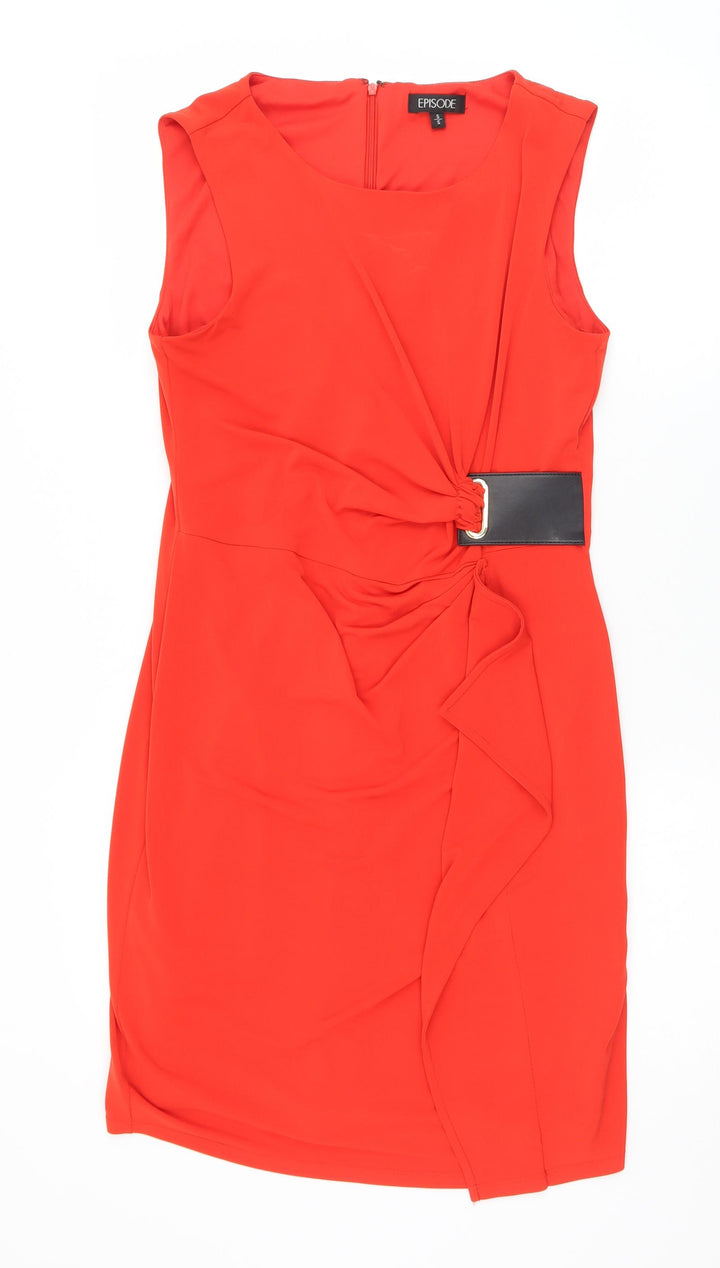 Episode Womens Red Polyester Shift Size S Round Neck Zip