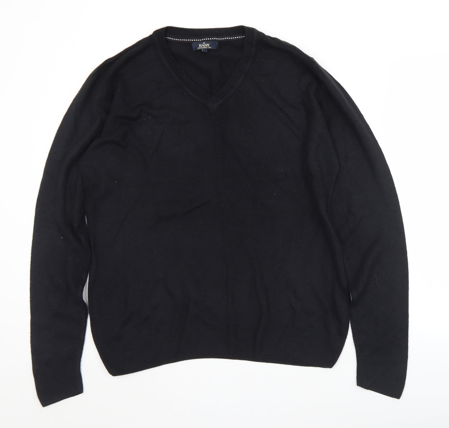 Easy Mens Black V-Neck  Acrylic Pullover Jumper Size M