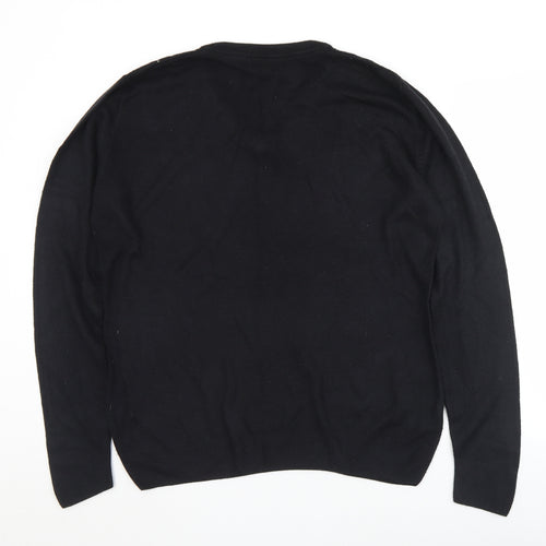 Easy Mens Black V-Neck  Acrylic Pullover Jumper Size M